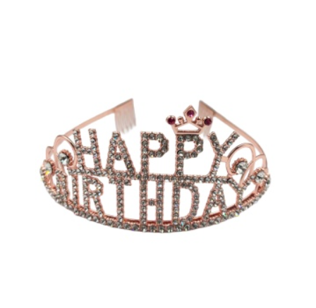 Taç Metal Taşlı Happy Birthday Yıldızlı Lüks Rose Gold