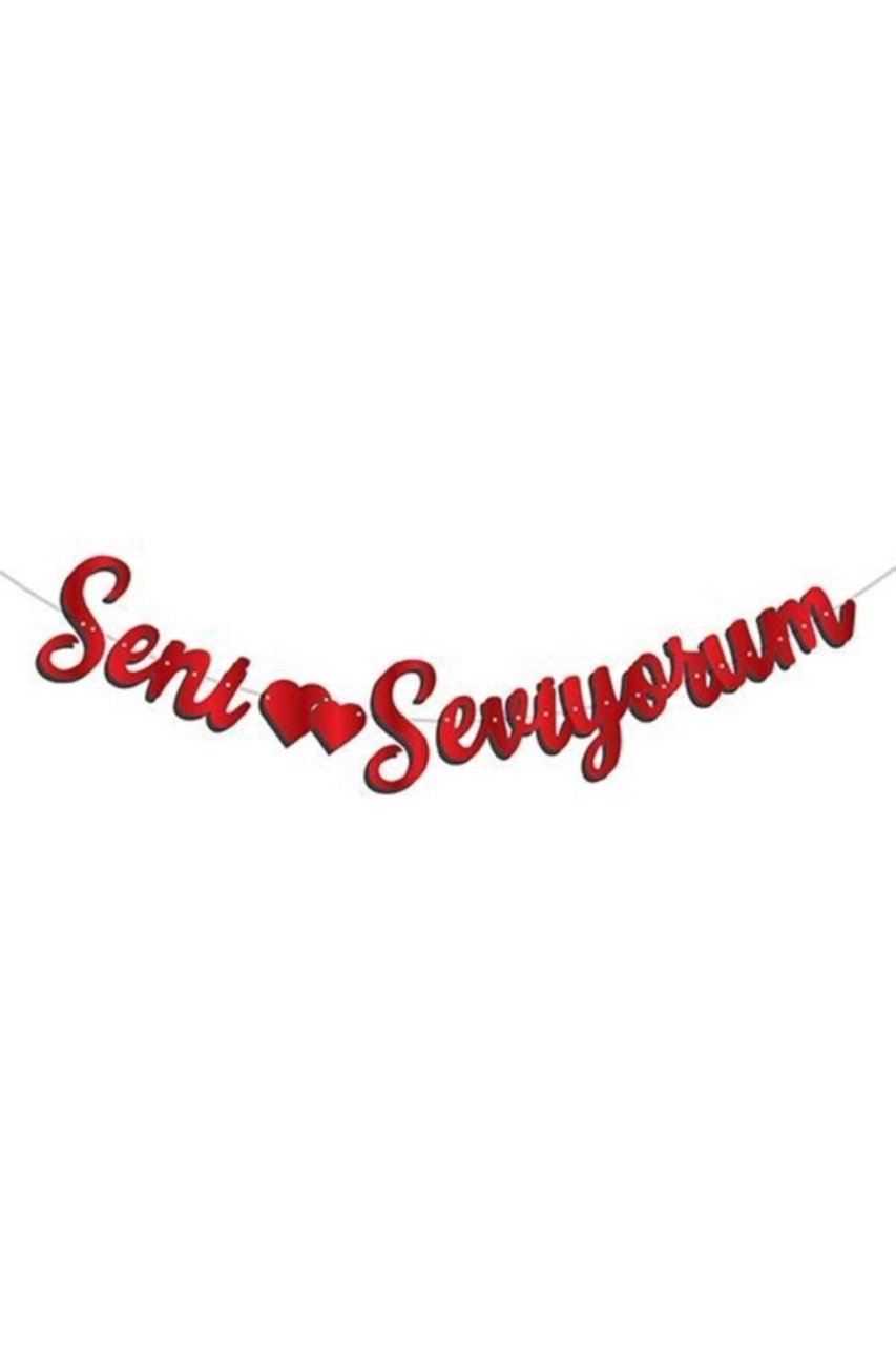 Kaligrafi Banner kırmızı Seni seviyorum