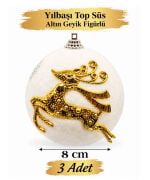 YILBAŞI TOP SÜS 8 CM 3 PARÇA ALTIN GEYİK FİGÜRLÜ