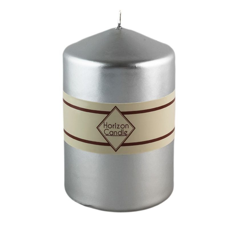 Silindir Mum Varaklı Gümüş 8*14 cm