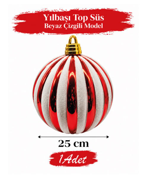YILBAŞI TOP SÜS 25 CM BEYAZ ÇİZGİLİ MODELLER