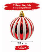 YILBAŞI TOP SÜS 25 CM BEYAZ ÇİZGİLİ MODELLER