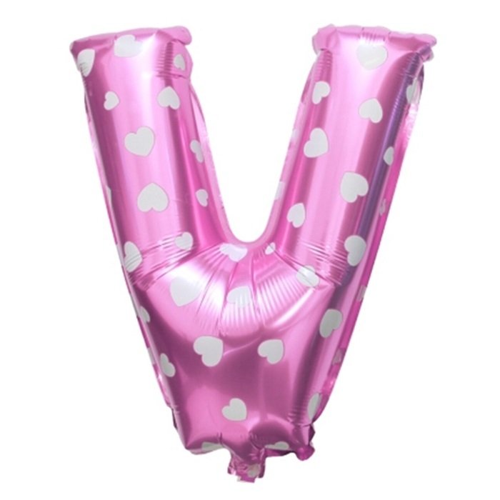 V Harf Pembe Kalpli Folyo Balon 16 inç