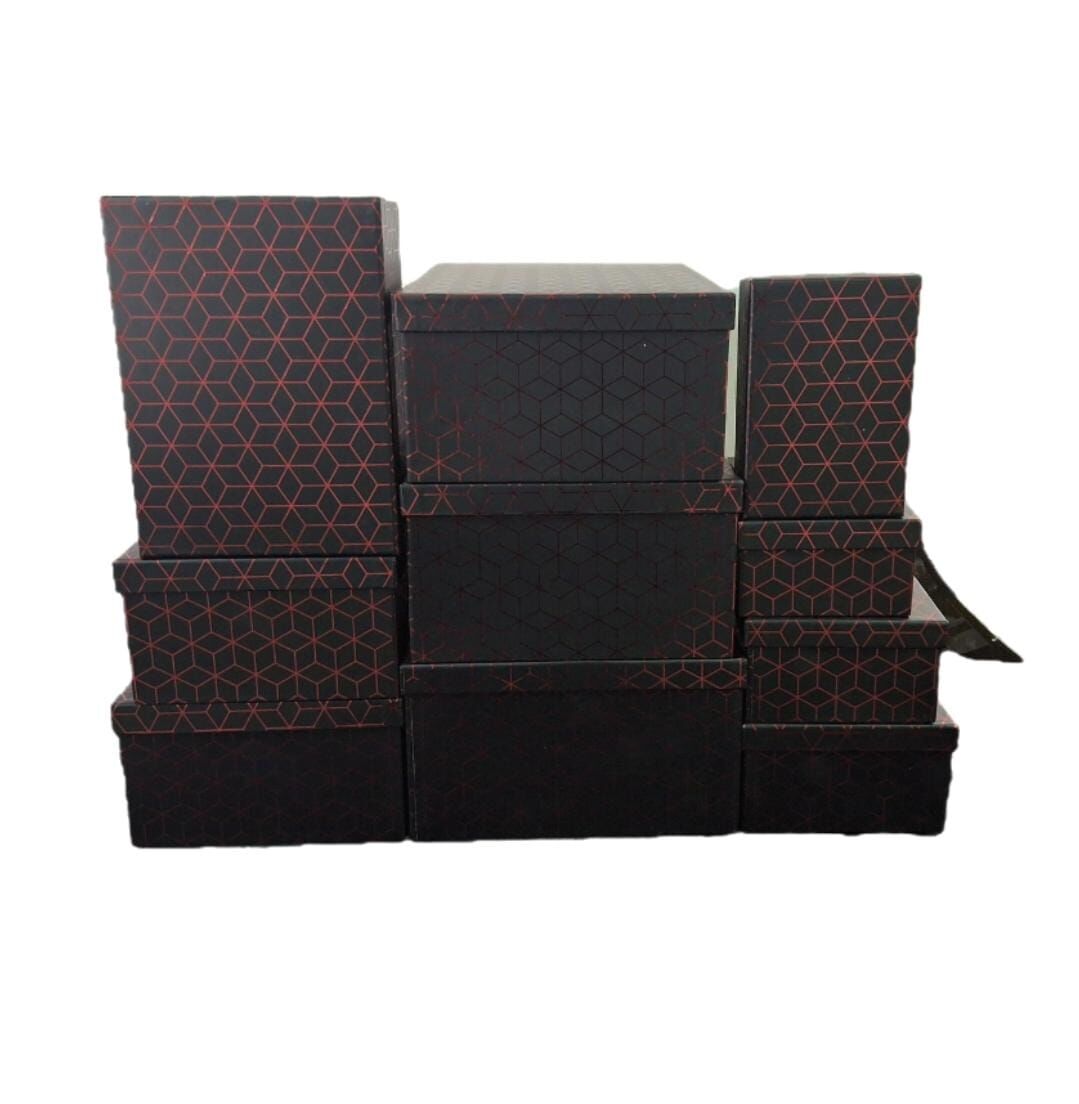 Kırmızı Altıgen Desenli Siyah Dikdörtgen 10'lu Kutu DKKT-09