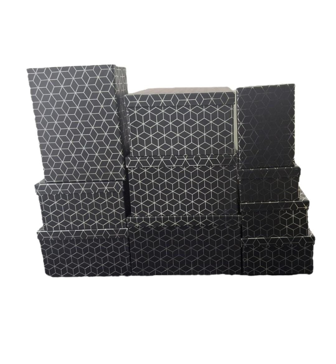 Gümüş Altıgen Desenli Siyah Dikdörtgen 10'lu Kutu DKKT-11