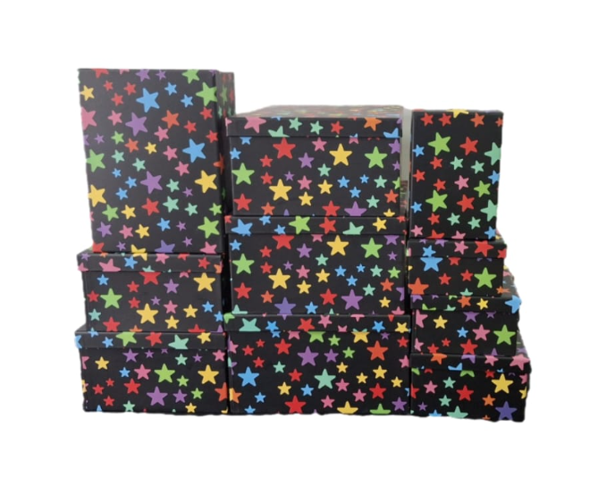 Siyah Renkli Yıldız Desenli Dikdörtgen 10'lu Kutu DKKT-017
