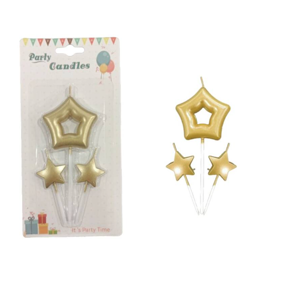 Mum Çubuklu Yıldızlı Set 3 Parça Gold