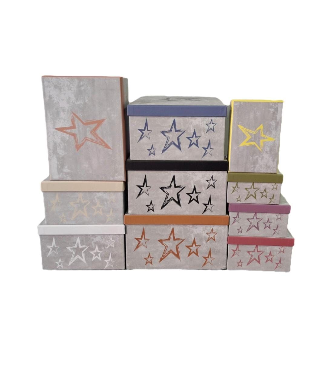 Gri Turuncu Yıldız Desenli Dikdörtgen 10'lu Kutu DKKT-20