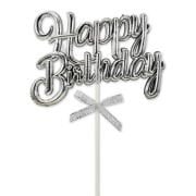 Gümüş Happy Birthday Pasta Üzeri Çubuklu Süsü