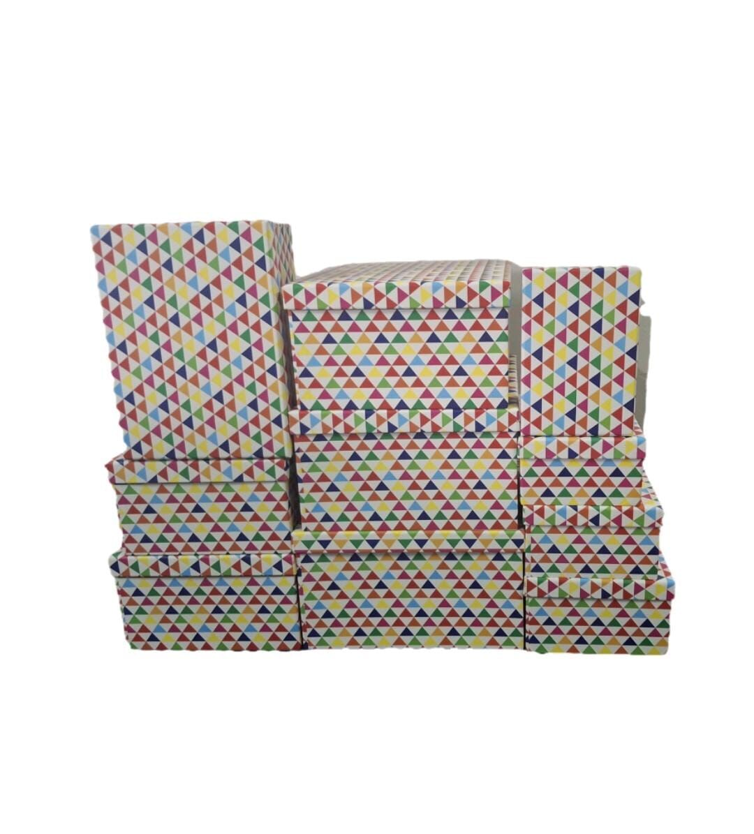 Renkli Üçgen Desenli Didörtgen 10'lu Kutu DKKT-23
