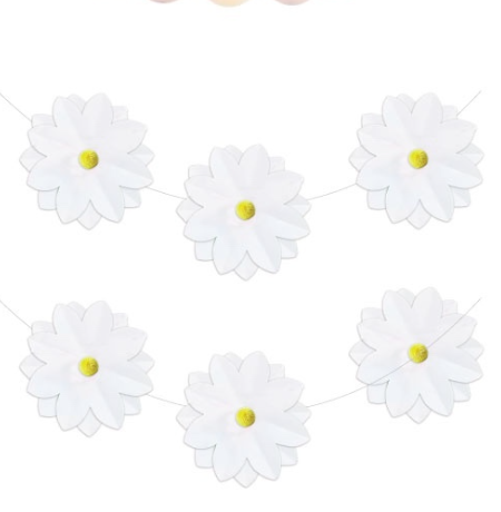Kağıt Banner Papatya Temalı Ponponlu 6 Parça Beyaz
