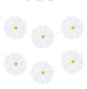 Kağıt Banner Papatya Temalı Ponponlu 6 Parça Beyaz