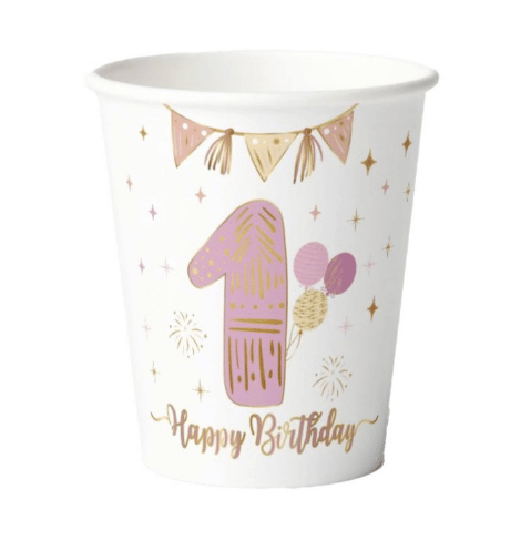 Karton Bardak Gold Varaklı 1 Yaş Pembe 6 Parça