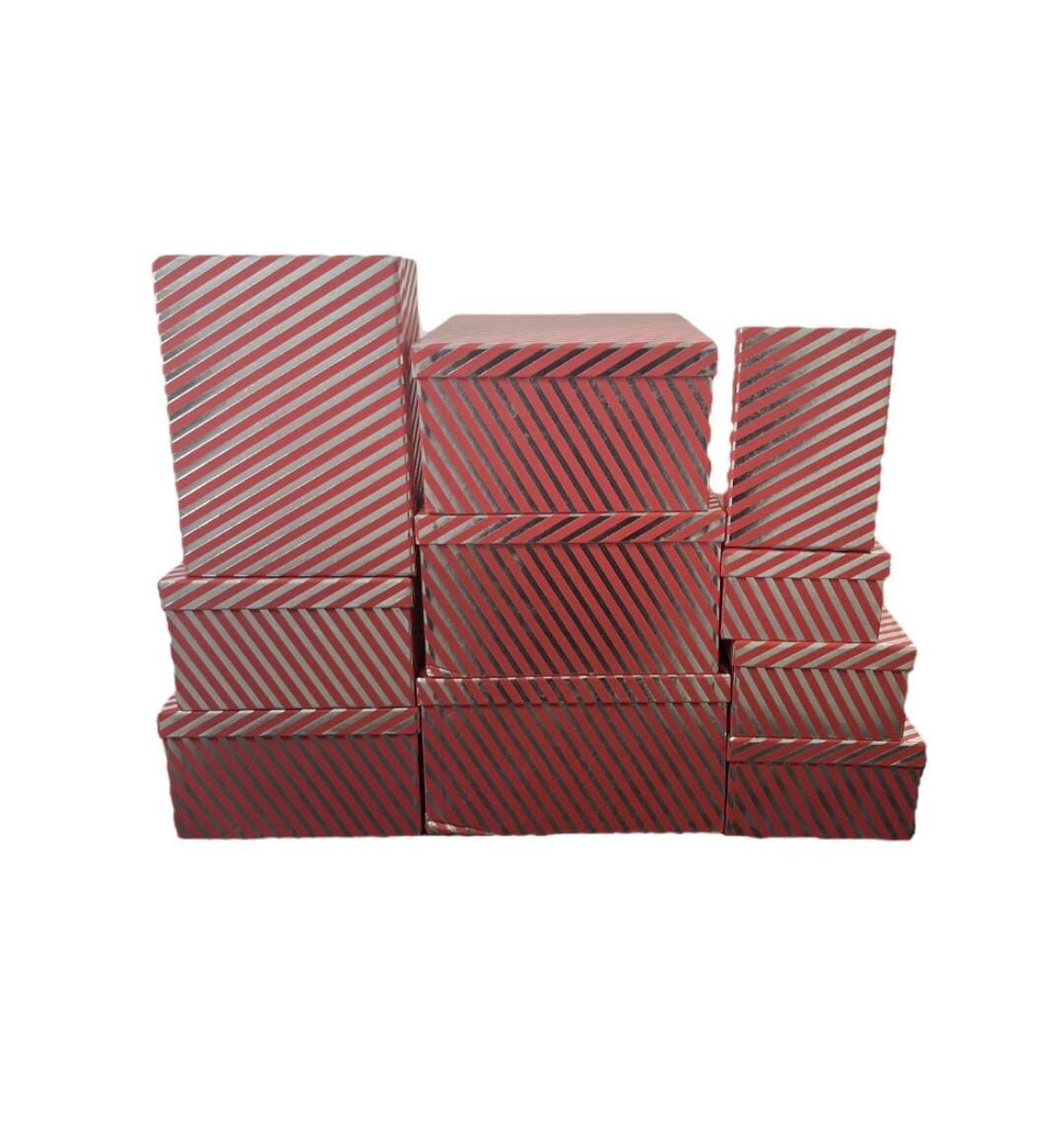 Kırmızı Gümüş Çizgili Dikdörtgen 10'lu Kutu DKKT-42