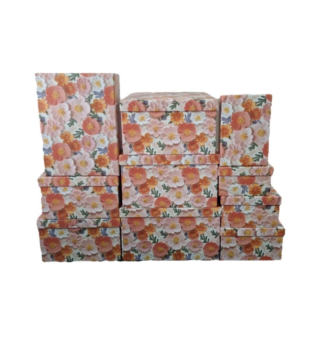 Turuncu Çiçek Desenli Dikdörtgen 10'lu Kutu DKKT-44