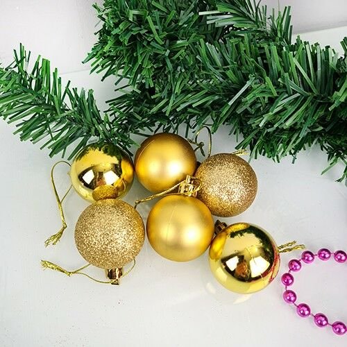 Yılbaşı Top Süs 4 Cm Gold Simli Mat Parlak  6'Lı 2260-1