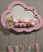Ahşap Kapı Süsü Işıklı Bulut Model Kız Tema Pembe-Altın