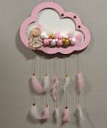 Ahşap Kapı Süsü Işıklı Bulut Model Kız Tema Pembe-Altın