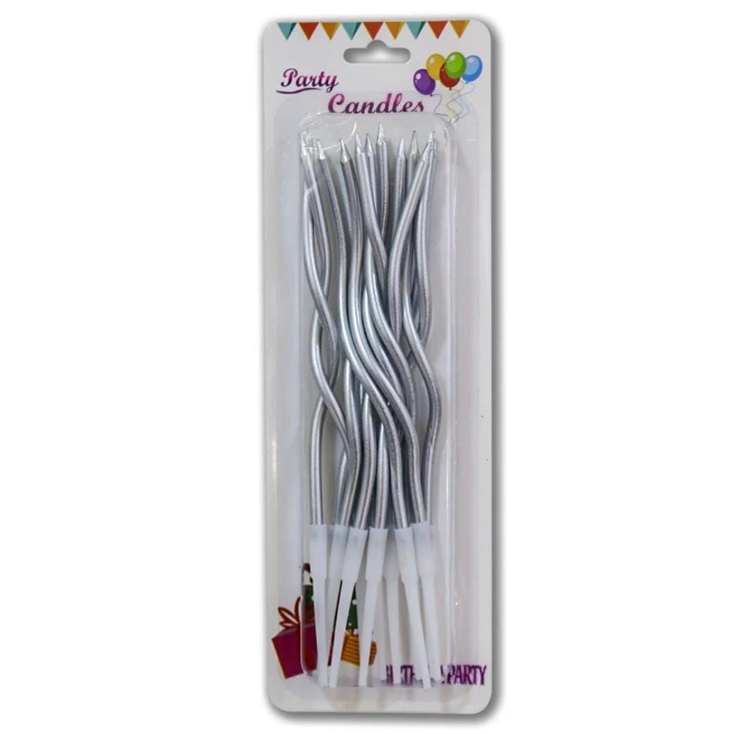 İnce Mum 16 cm Dalgalı Gümüş Mum 12'li