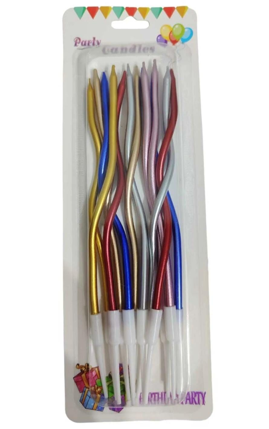 İnce Mum 16 cm Dalgalı Karışık Renkli Mum 12'li