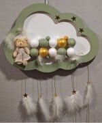 Ahşap Kapı Süsü Işıklı Bulut Model Kız Tema Yeşil-Altın