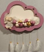 Ahşap Kapı Süsü Işıklı Bulut Model Kız Tema Mürdüm-Altın