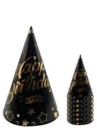Kağıt Şapka Happy Birthday Temalı Siyah 6 Parça