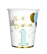Karton Bardak İyi ki Doğdun 1 Yaş Mavi  Gold Varaklı 6'lı