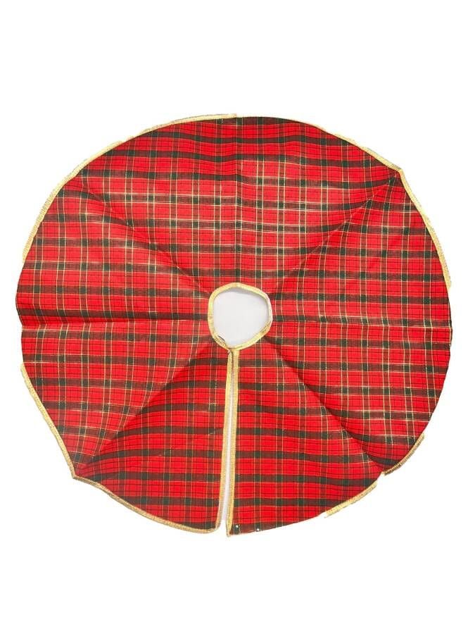 Yılbaşı Çam Ağaç Örtüsü Simli Kırmızı Ekoseli 60 Cm