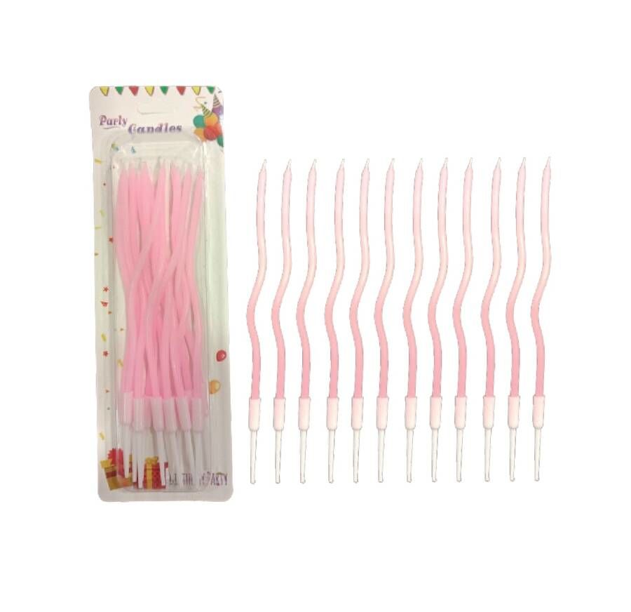 İnce Mum 16 cm Dalgalı Makaron Pembe Mum 12'li