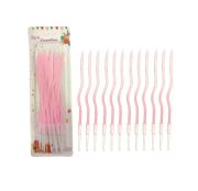 İnce Mum 16 cm Dalgalı Makaron Pembe Mum 12'li