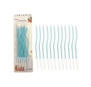İnce Mum 16 cm Dalgalı Makaron Mavi Mum 12'li