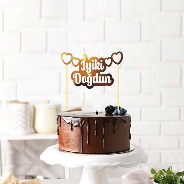 İyi Ki Doğdun Kalpli Gold Pasta Üzeri Banner Kürdan