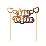 İyi Ki Doğdun Kalpli Gold Pasta Üzeri Banner Kürdan