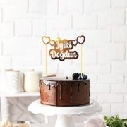 İyi Ki Doğdun Kalpli Gold Pasta Üzeri Banner Kürdan