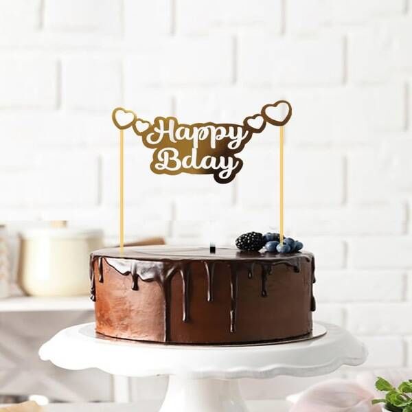 Happy Bday Kalpli Gold Pasta Üzeri Banner Kürdan
