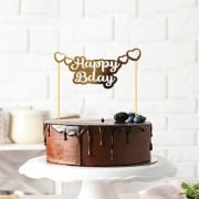 Happy Bday Kalpli Gold Pasta Üzeri Banner Kürdan