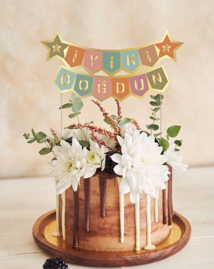 İyiki Doğdun Renkli Gold Pasta Üzeri Banner Kürdan