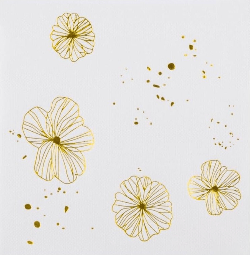 Kağıt Peçete Varaklı Çiçek Model Altın 20 Parça