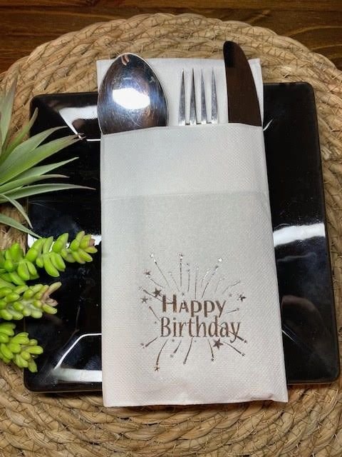 Happy Birthday Gümüş 12'li Cepli Peçete