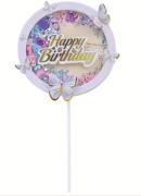 Pasta Üstü Dekor Çubuk Happy Birthday Kelebekli