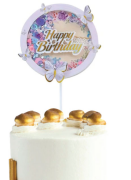 Pasta Üstü Dekor Çubuk Happy Birthday Kelebekli