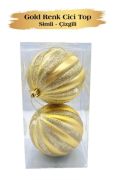 Yılbaşı Temalı Top Süs 10 cm Gold Çizgili Simli 2 Parça 3633