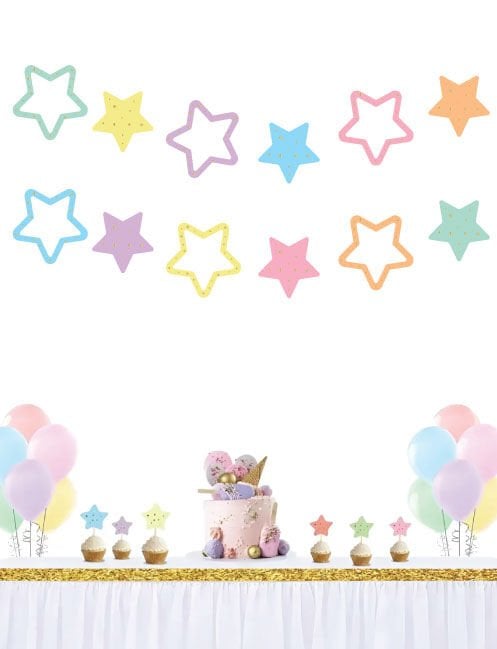 Kağıt Banner Makaron Yıldız Varaklı 12 Parça