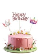 Pasta Üzeri Süs Çubuklu Happy Birthday Taşlı Pullu 3 Parça