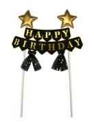 Pasta Üzeri Süs Çubuklu Happy Birthday Yıldızlı Tüllü Siyah