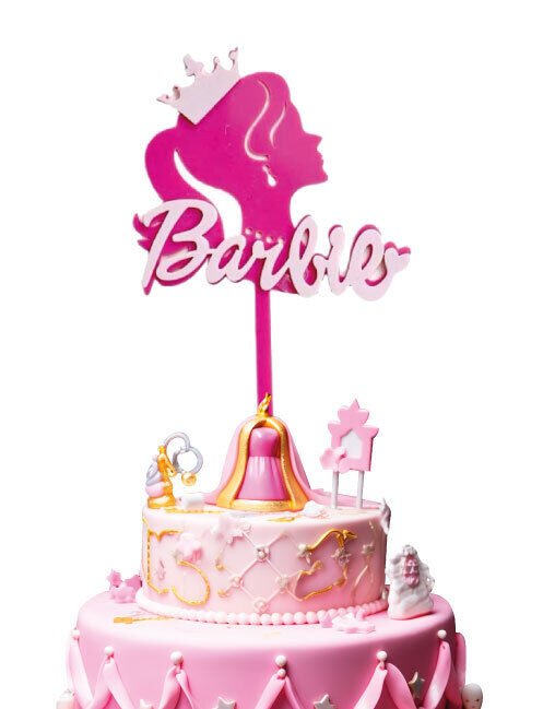 Pasta Üzeri Süs Çubuklu Barbie Temalı Pembe