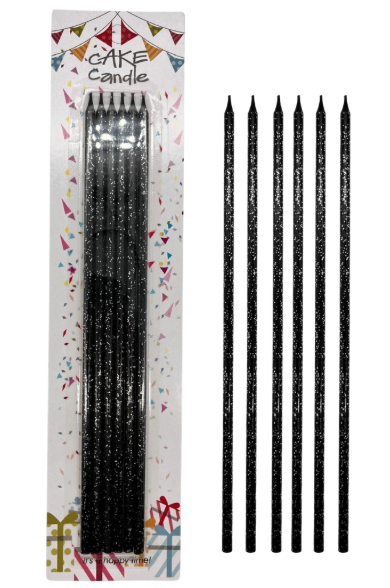 25 Cm 6'lı Siyah Parıltılı Mum