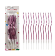İnce mum 16 Cm Dalgalı Pembe Mum 12'li