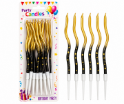 İnce mum 16 Cm Dalgalı Siyah Gold Mum 12'li